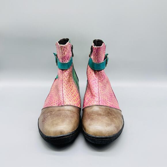 Spring Step L'Artiste Boots Women 9 Multicolor Leather Colorblock Ankle Q Indigo - Picture 3 of 13